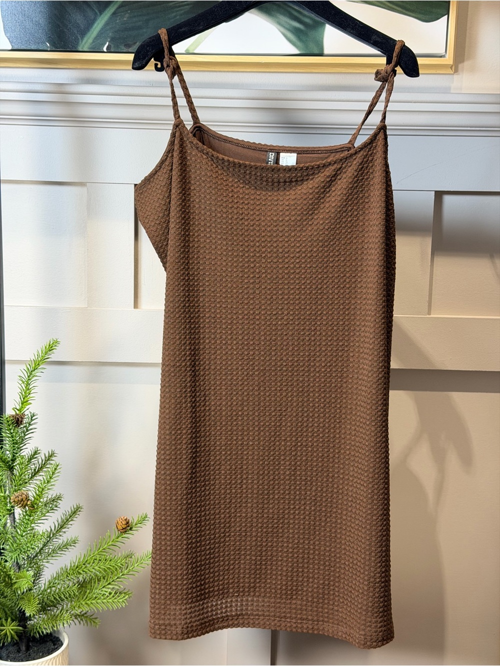 H& MBrown Textured Spaghetti-Strap Dress XL